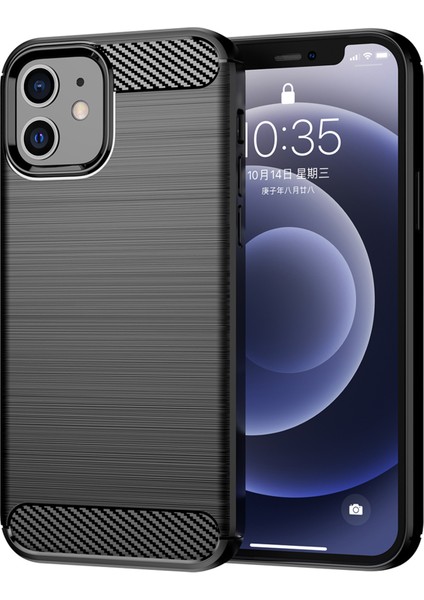 Apple iPhone 12 Mini Telefon Kılıfı Için 1.8mm Karbon Fırçalı Doku Doku Isı Dağılımı Geri Kılıf Esnek Tpu Kapak 5.4 Inç-Siyah (Yurt Dışından)