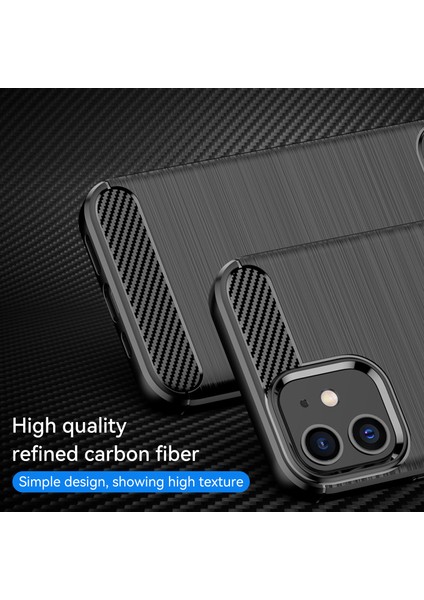 Apple iPhone 12 Mini Telefon Kılıfı Için 1.8mm Karbon Fırçalı Doku Doku Isı Dağılımı Geri Kılıf Esnek Tpu Kapak 5.4 Inç-Siyah (Yurt Dışından)