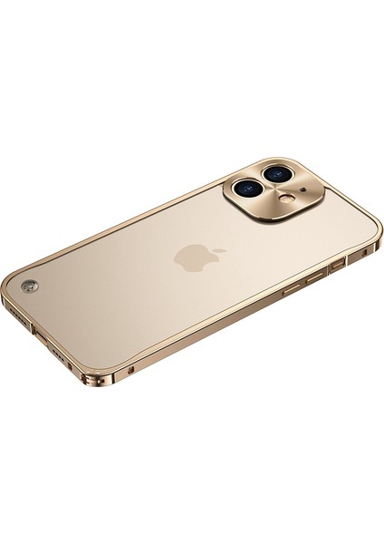 Apple iPhone 12 Mini 5.4 Inç Sert Pc+Metal Hibrit Kapak Köşe Toka Tasarımı Mat Telefon Kılıfı (Yurt Dışından)