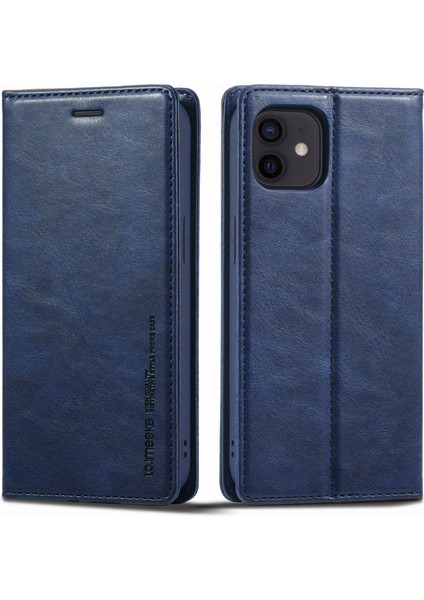 Apple iPhone 12 Mini Telefon Kılıfı Için Manyetik Otomatik Kapanış 5.4 Inç Şok Geçirmez Rfıd Engelleme Pu Deri Cep Telefonu Cüzdan Stand Kapak-Blue (Yurt Dışından)