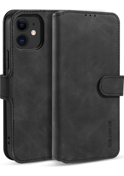 Apple iPhone 12 Mini-Black Için Retro Tarz Deri Cüzdan Stand Kılıfı (Yurt Dışından)