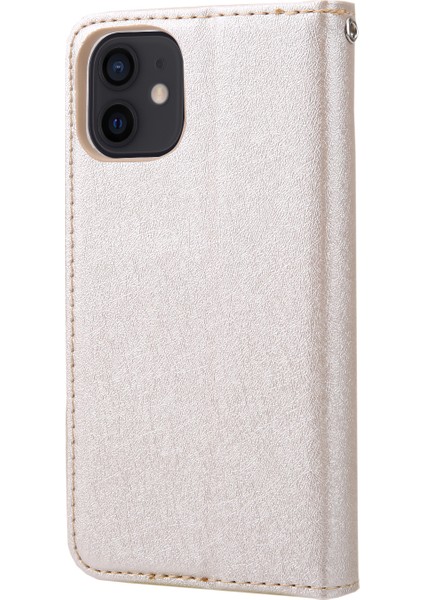 Pu Deri Otomatik Emici Folio Örtüsü Apple iPhone 12 Için Kart Yuvalı 5.4 Inç-Beyaz (Yurt Dışından)