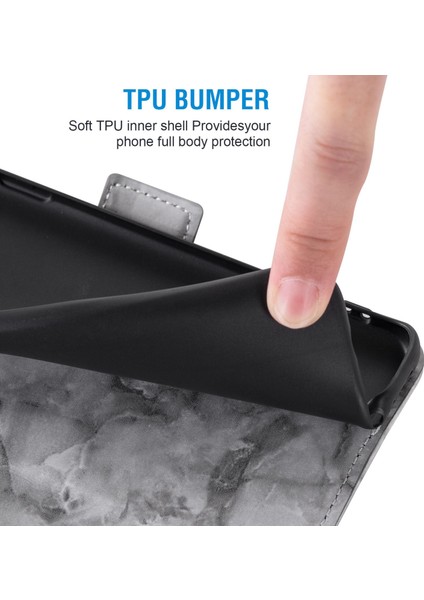 Apple iPhone 12 Mini Telefon Kılıfı Için 5.4 Inç Mermer Desen Çift Manyetik Toka Şok Geçirmez Pu Deri Derme Flip Cüzdan Kapak-Grey (Yurt Dışından)