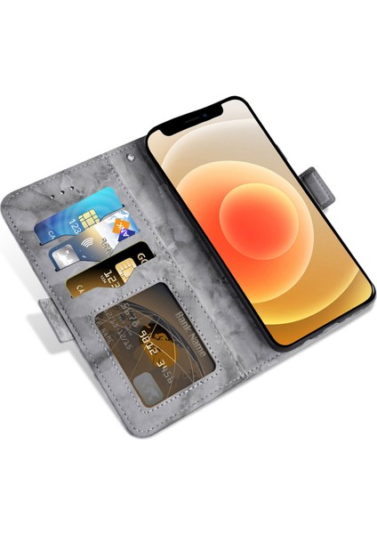 Apple iPhone 12 Mini Telefon Kılıfı Için 5.4 Inç Mermer Desen Çift Manyetik Toka Şok Geçirmez Pu Deri Derme Flip Cüzdan Kapak-Grey (Yurt Dışından)