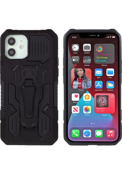 Apple iPhone 12 Mini-Black Için Kickstand ile Arka Klip Plastik+Tpu Hibrid Kasa (Yurt Dışından)