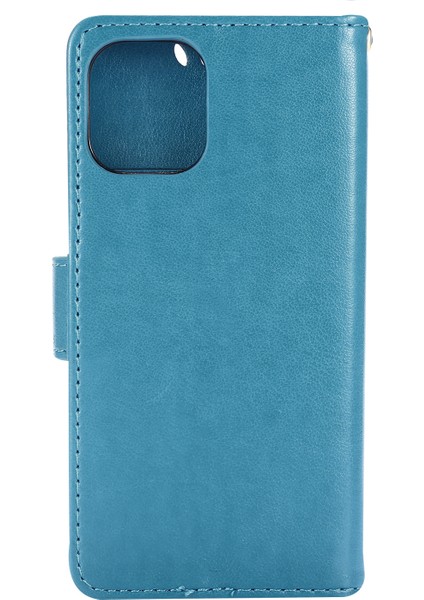 Apple iPhone 12 Mini-Blue Için Kayışlı Kelebek Çiçek Deri Çantası (Yurt Dışından)