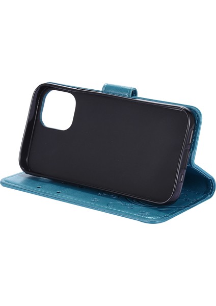 Apple iPhone 12 Mini-Blue Için Kayışlı Kelebek Çiçek Deri Çantası (Yurt Dışından)