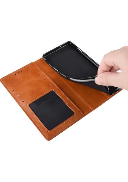 Apple iPhone 12 Mini Brown Için Otomatik Emilmiş Retro Pu Deri Kapak (Yurt Dışından)