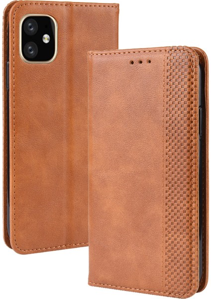 Apple iPhone 12 Mini Brown Için Otomatik Emilmiş Retro Pu Deri Kapak (Yurt Dışından)