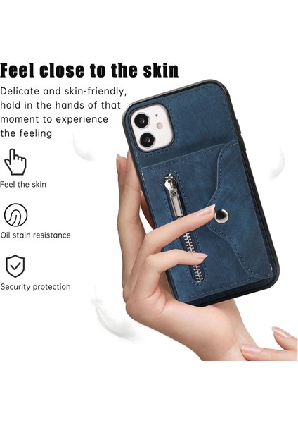 Apple iPhone 12 Mini Telefon Kılıfı Için 5.4 Inç Rfıd Blooking Kart Çantası Anti-Drop Kickstand Pu Deri+Tpu Kapak-Mavi (Yurt Dışından)