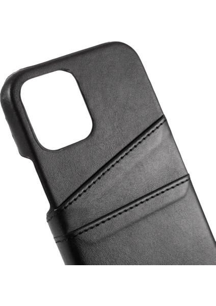 Apple iPhone 12 Mini 5.4 Inç-Siyah Için Çift Kart Yuvaları Pu Deri Kaplı Pc Kapağı (Yurt Dışından)