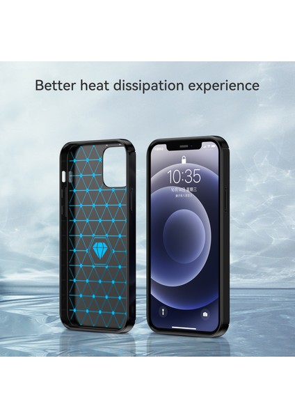 Apple iPhone 12 Mini Telefon Kılıfı Için 1.8mm Karbon Fırçalı Doku Doku Isı Dağılımı Geri Kılıf Esnek Tpu Kapak 5.4 Inç-Siyah (Yurt Dışından)