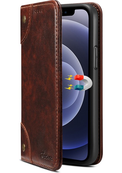 Apple iPhone 12 Mini Telefon Kılıfı Için Manyetik Otomatik Kapatma Pu Deri Kılıf Stand Şok Geçirmez Tpu Iç Kabuk Telefon Kapağı 5.4 Inç-Dark Kahverengi (Yurt Dışından) fiyatları