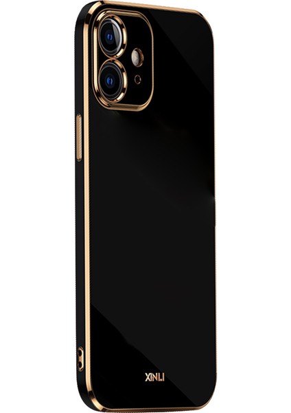 Apple iPhone 12 Telefon Kapağı Hassas Lens Kesim Ter Koşullu Şık Elektraplama Altın Kenar Esnek Tpu Kapak Black (Yurt Dışından)