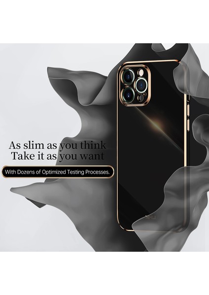 Apple iPhone 12 Telefon Kapağı Hassas Lens Kesim Ter Koşullu Şık Elektraplama Altın Kenar Esnek Tpu Kapak Black (Yurt Dışından)