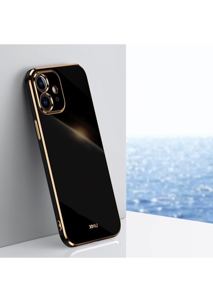 Apple iPhone 12 Telefon Kapağı Hassas Lens Kesim Ter Koşullu Şık Elektraplama Altın Kenar Esnek Tpu Kapak Black (Yurt Dışından)