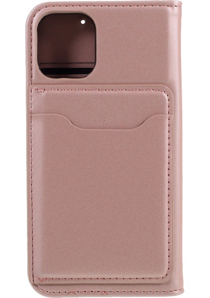 Apple iPhone 12 Mini-Rose Altın Için Deri Cüzdan Stand Kılıfı ile Sıvı Silikon Touch (Yurt Dışından)