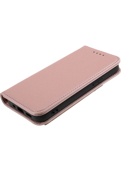Apple iPhone 12 Mini-Rose Altın Için Deri Cüzdan Stand Kılıfı ile Sıvı Silikon Touch (Yurt Dışından)