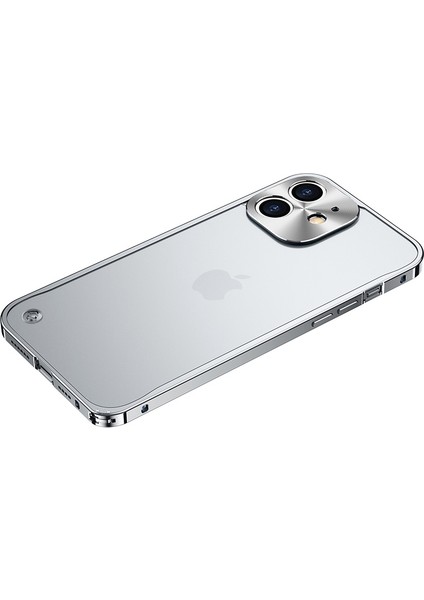 Apple iPhone 12 Mini 5.4 Inç Sabit Pc+Metal Hibrit Kapak Köşe Toka Tasarımı Mat Telefon Vaka Silver (Yurt Dışından)