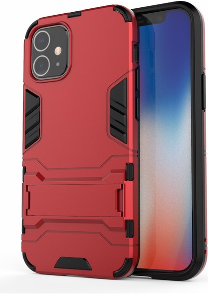 Apple iPhone 12 Mini Red Için Kickstand Telefon Kabuğu ile Plastik+Tpu Hibrit Kılıf (Yurt Dışından)