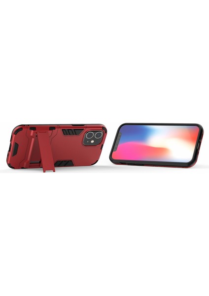Apple iPhone 12 Mini Red Için Kickstand Telefon Kabuğu ile Plastik+Tpu Hibrit Kılıf (Yurt Dışından)