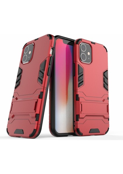 Apple iPhone 12 Mini Red Için Kickstand Telefon Kabuğu ile Plastik+Tpu Hibrit Kılıf (Yurt Dışından)