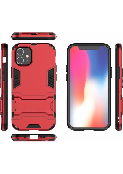Apple iPhone 12 Mini Red Için Kickstand Telefon Kabuğu ile Plastik+Tpu Hibrit Kılıf (Yurt Dışından)