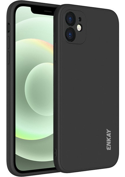 Apple iPhone 12-Black Için ENK-PC068 Düz Düz Kenar Sıvı Silikon Telefon Koruyucu Kılıf (Yurt Dışından)