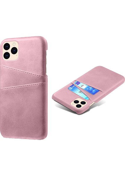 Apple iPhone 12 Mini Telefon Kılıfı Pu Deri Kaplamalı Plastik Kılıf 5.4 Inç Çift Kart Yuvaları Ince Koruyucu Kabuk Rose Altın (Yurt Dışından)