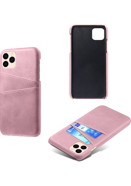 Apple iPhone 12 Mini Telefon Kılıfı Pu Deri Kaplamalı Plastik Kılıf 5.4 Inç Çift Kart Yuvaları Ince Koruyucu Kabuk Rose Altın (Yurt Dışından)