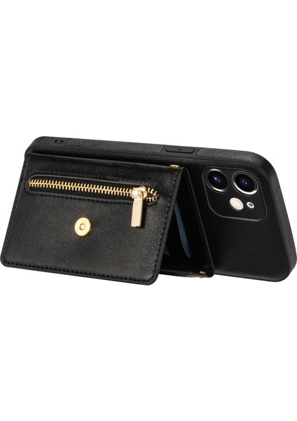 Apple iPhone 12 Mini Telefon Kılıfı Için 5.4 Inç Kickstand Tasarım Cüzdan Anti-Çizgiye Damla Damla Koşullu Pu Deri+Tpu Mobile Long Lanyard-Black (Yurt Dışından) fırsatları