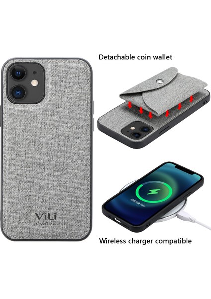 Söndürülebilir Manyetik Emilim Cüzdanı Deri Cilt Tpu Apple iPhone 12 Mini 5.4 Inç-Gri Için Geri Kasa (Yurt Dışından)