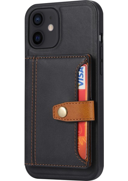 Pu Deri Kaplamalı Tpu Kılıfı [kart Yuvaları] [kickstand] Apple iPhone 12 Mini Cover-Black Için (Yurt Dışından)
