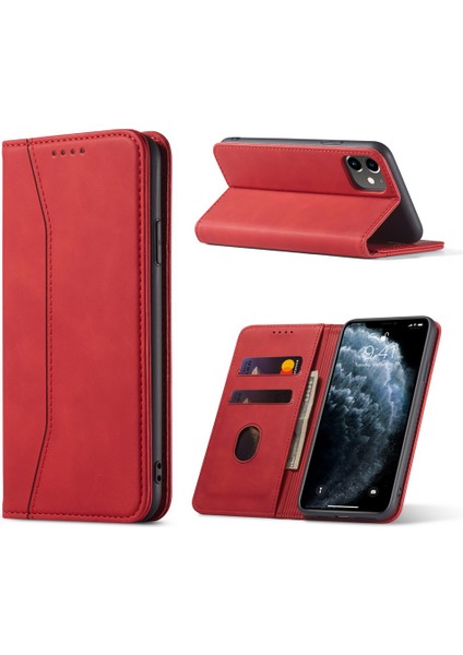 Fantasy Serisi Apple iPhone 12 Mini 5.4 Inç-Kırmızı Için Otomatik Emici Deri Cüzdan Standı Çantası (Yurt Dışından)