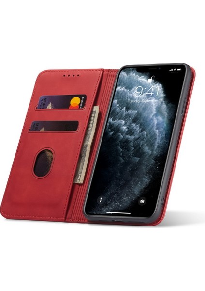Fantasy Serisi Apple iPhone 12 Mini 5.4 Inç-Kırmızı Için Otomatik Emici Deri Cüzdan Standı Çantası (Yurt Dışından)
