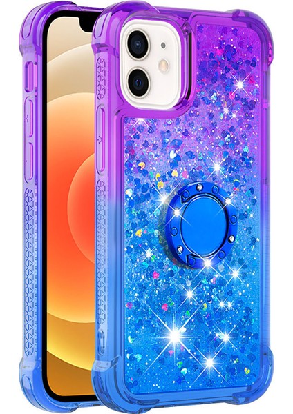 Apple iPhone 12 Mini Telefon Kılıfı Kickstand Tasarımı Hızlı ve Akıcı Sıvı Glitter Yumuşak Tpu Gradyan Kapağı 5.4 Inç-Mor/mavi (Yurt Dışından)
