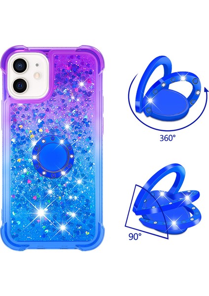 Apple iPhone 12 Mini Telefon Kılıfı Kickstand Tasarımı Hızlı ve Akıcı Sıvı Glitter Yumuşak Tpu Gradyan Kapağı 5.4 Inç-Mor/mavi (Yurt Dışından)