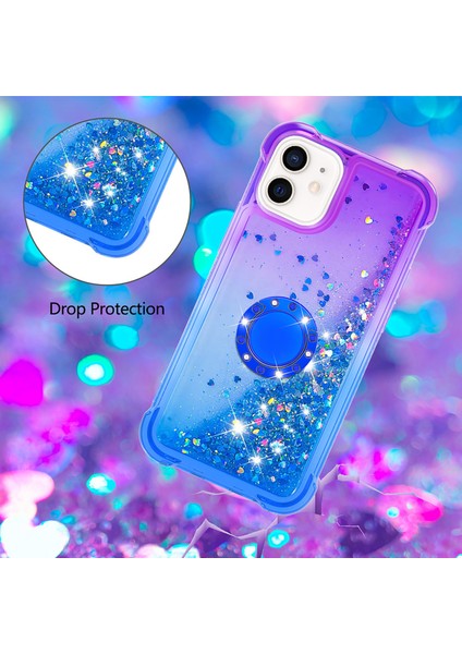 Apple iPhone 12 Mini Telefon Kılıfı Kickstand Tasarımı Hızlı ve Akıcı Sıvı Glitter Yumuşak Tpu Gradyan Kapağı 5.4 Inç-Mor/mavi (Yurt Dışından)