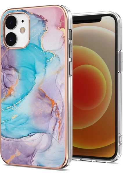 Apple iPhone 12 Mini Telefon Kılıfı Moda Elektrapan Imd Tam Cycy Koruyucu Şok Geçirmez Sağlam Tampon Kapağı 5.4 Inç-Mavi (Yurt Dışından)