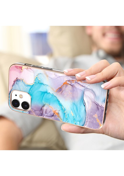 Apple iPhone 12 Mini Telefon Kılıfı Moda Elektrapan Imd Tam Cycy Koruyucu Şok Geçirmez Sağlam Tampon Kapağı 5.4 Inç-Mavi (Yurt Dışından)