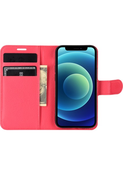 Litchi Doku Cüzdan Stand Deri Telefon Kapağı Apple iPhone 12 Mini Cep Telefon Aksesuarları-Kırmızı (Yurt Dışından) fırsatları