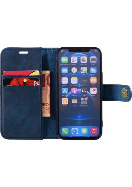 Apple iPhone 12 Mini Telefon Kılıfı Için 5.4 Inç Çıkarılabilir 2 Arada 1 Deri Şok Geçirmez Kabuk Flip Koruyucu Kapak Cüzdan-Mavisi (Yurt Dışından)