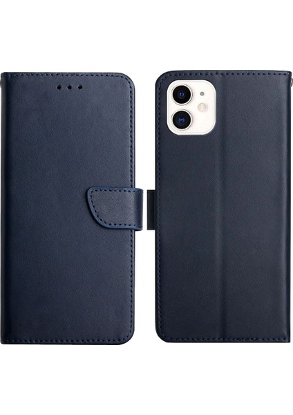Apple iPhone 12 Mini Telefon Kasası Lüks Stil Flip Kapak Orijinal Deri Nappa Dokusu Çok Işlevli Cüzdan Tam Vücut Koruyucu 5.4 Inç-Mavi (Yurt Dışından)