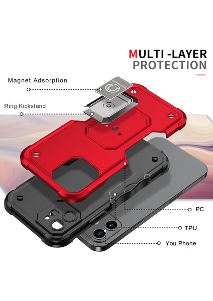 Ring Kickstand Çok Katmanlı Koruma Hibrit Sert Pc+Yumuşak Tpu Cep Telefon Kılıfı Apple iPhone 12-Pink Için (Yurt Dışından)
