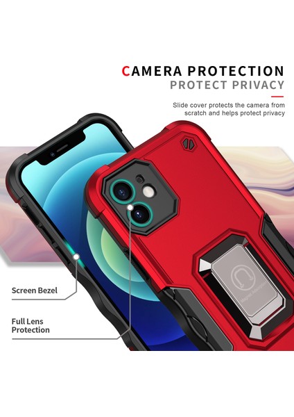 Ring Kickstand Çok Katmanlı Koruma Hibrit Sert Pc+Yumuşak Tpu Cep Telefon Kılıfı Apple iPhone 12-Pink Için (Yurt Dışından)