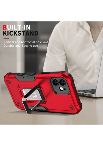 Ring Kickstand Çok Katmanlı Koruma Hibrit Sert Pc+Yumuşak Tpu Cep Telefon Kılıfı Apple iPhone 12-Pink Için (Yurt Dışından)