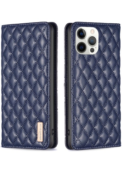 Apple iPhone 12/12 Pro Phone Case Style-16 Kart Tutucu Pu Deri Deri Yatay Stand Kılıf Rhanmombus Baskılı Otomatik Kapanış Manyetik Telefon Kapak Blue (Yurt Dışından)