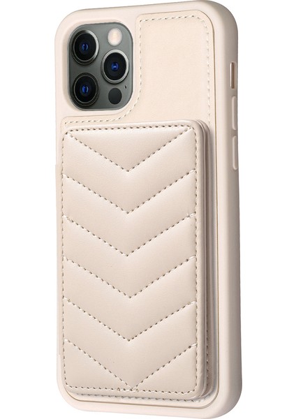 Apple iPhone 12/12 Pro Telefon Kılıf Kart Tutucu Tpu+Pu Deri Telefon Vaka Dalga Doku Dikiş Hattı Kickstand Telefon Kapak Bej (Yurt Dışından)
