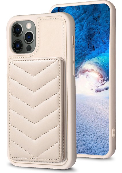 Apple iPhone 12/12 Pro Telefon Kılıf Kart Tutucu Tpu+Pu Deri Telefon Vaka Dalga Doku Dikiş Hattı Kickstand Telefon Kapak Bej (Yurt Dışından) fiyatları