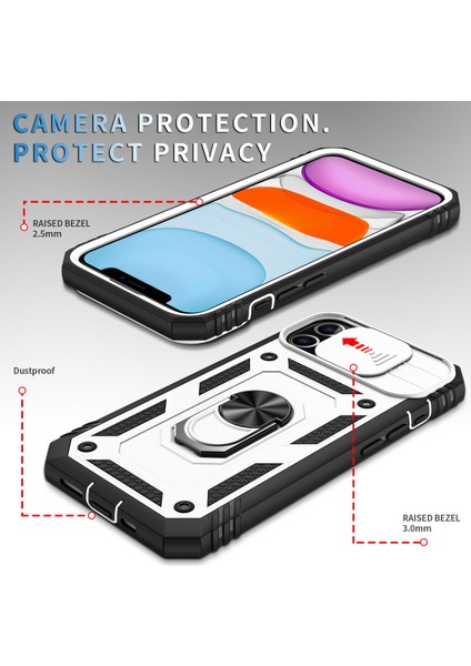 Apple iPhone 12 Telefon Kapağı Halkası Kickstand Hard Pc Geri+Yumuşak Tpu Etkiye Dayanıklı Tamponlar Koruyucu Kılıf Slayt Kamera Kapağı -Beyaz/siyah (Yurt Dışından) fırsatları
